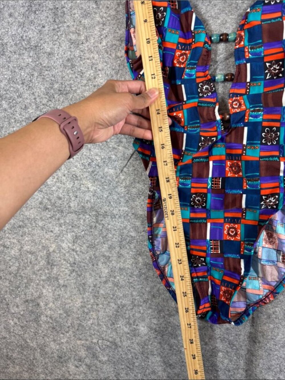 Vintage Geometric Print Large One Piece Swimsuit Retro Festival Beach Boho - Picture 5 of 16